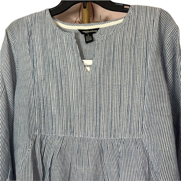 Millennium 100% cotton, blue and white striped embroidered floral top, plus size - Picture 2 of 8